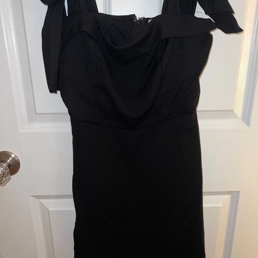 Black tie sleeve mini dress.
